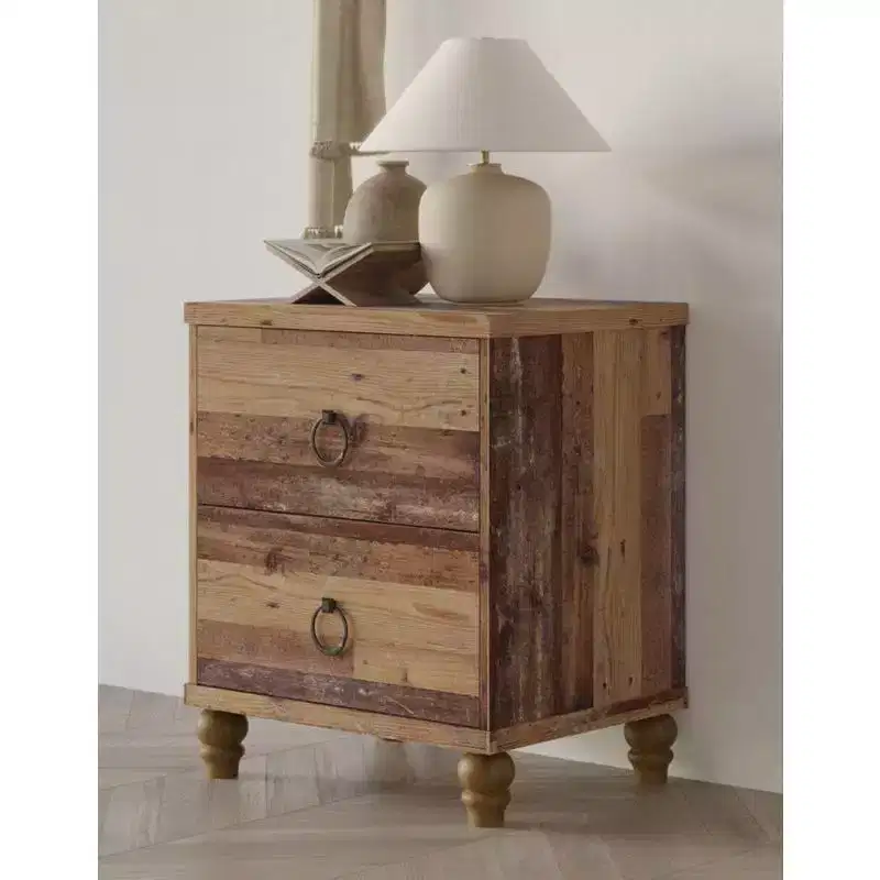 Home Design Jethro 2 Drawer Nightstand, Vintage Oak