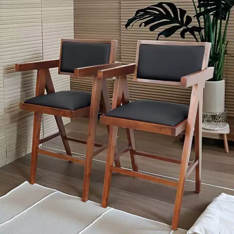 Christopher Knight Home Hamilton Mid-Century Modern 26 Solid Wood and Faux Leather Upholstered Counter Arm Stool(Set of 2)