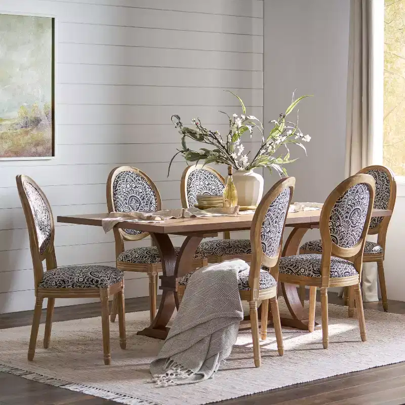Christopher Knight Home Derring 7 Pieces French Country Upholstered Wood Expandable Dining Set