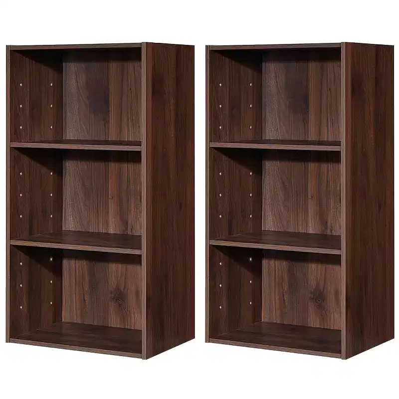 Costway 2 PCS 3 Tier Open Shelf Bookcase Multi-functional Storage Display Cabinet Walnut