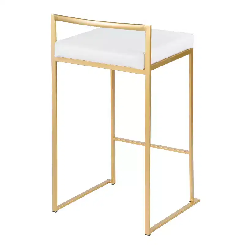 LumiSource Set of 3 Fuji Stacker Counter Height Barstools Gold/White PU