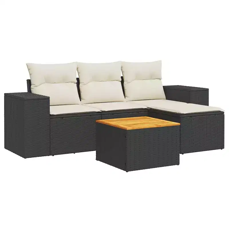 vidaXL Patio Sofa Set with Cushions Outdoor Furniture 5 Piece Poly Rattan