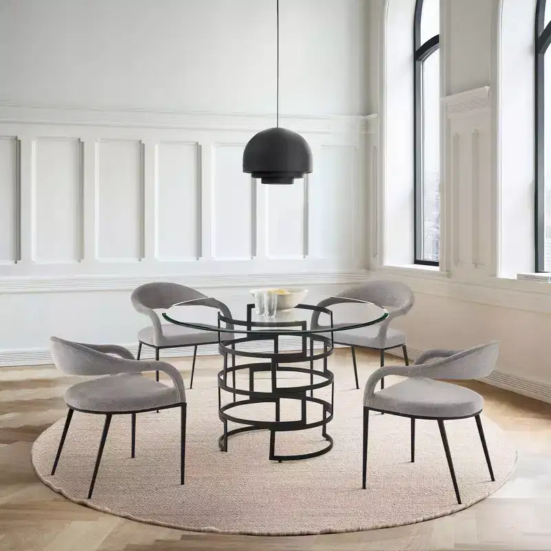 Set of 2 Upholstered Iron & Fabric Dining Chairs with Arms, 250LBS, Low Back