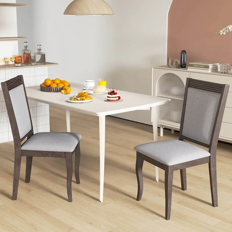 Costway Wood Dining Chairs Set of 2/4 with Rubber Wood Frame Padded
