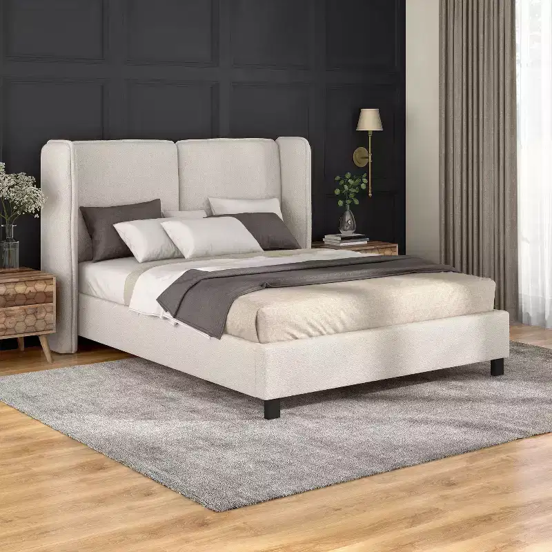 HOMES: Inside + Out Queen Shellsea Modern Boucle Upholstered Platform Bed with Wingback Headboard