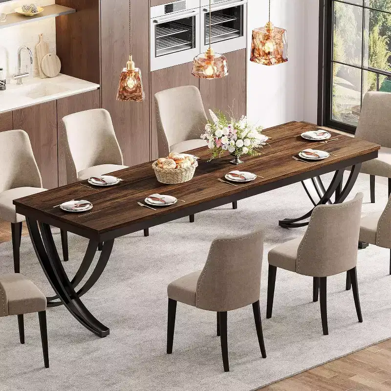 Lantine 78-Inch Rectangular Dining Table for 6-8, Large Wood Farmhouse Dinner Table for Kitchen Dining Room, Brown, Only Table