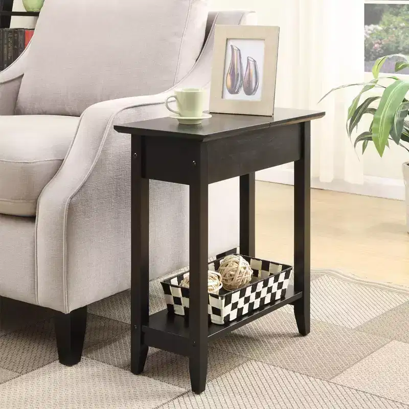 Harper Flip Top End Table with Lower Shelf - Black