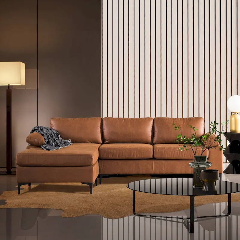 OVIOS Reversible Chaise Sofa With Fluffy Cushions Metal Legs