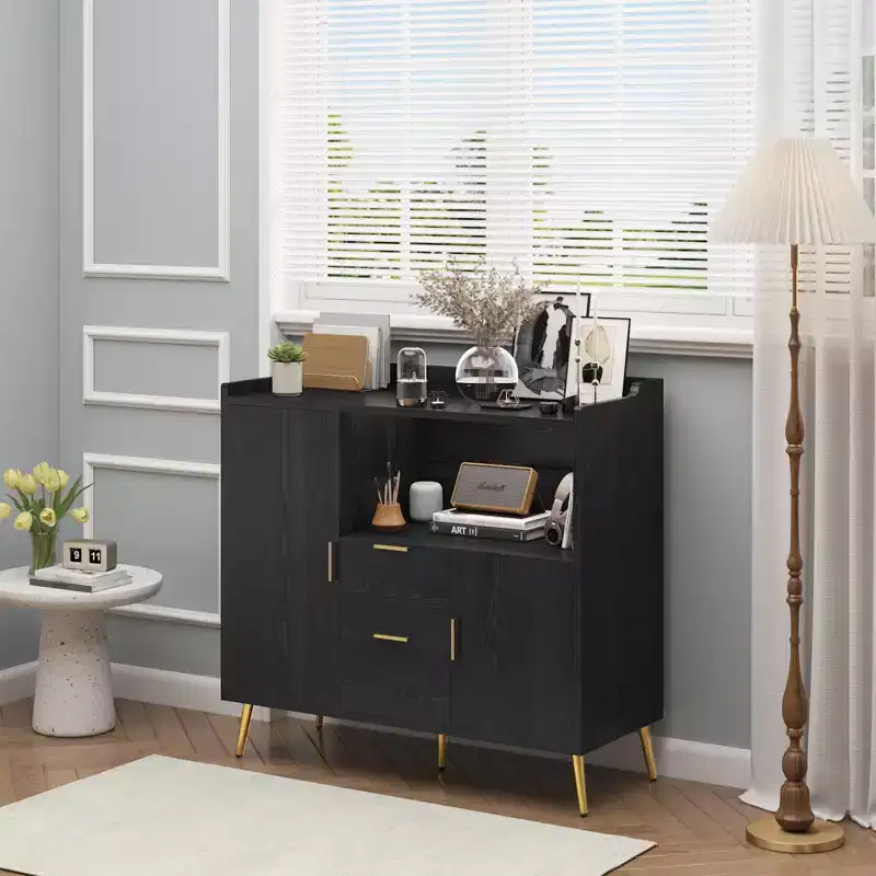 MDF Microwave Storage Cabinet with 2 Doors and 2 Drawers 39.4