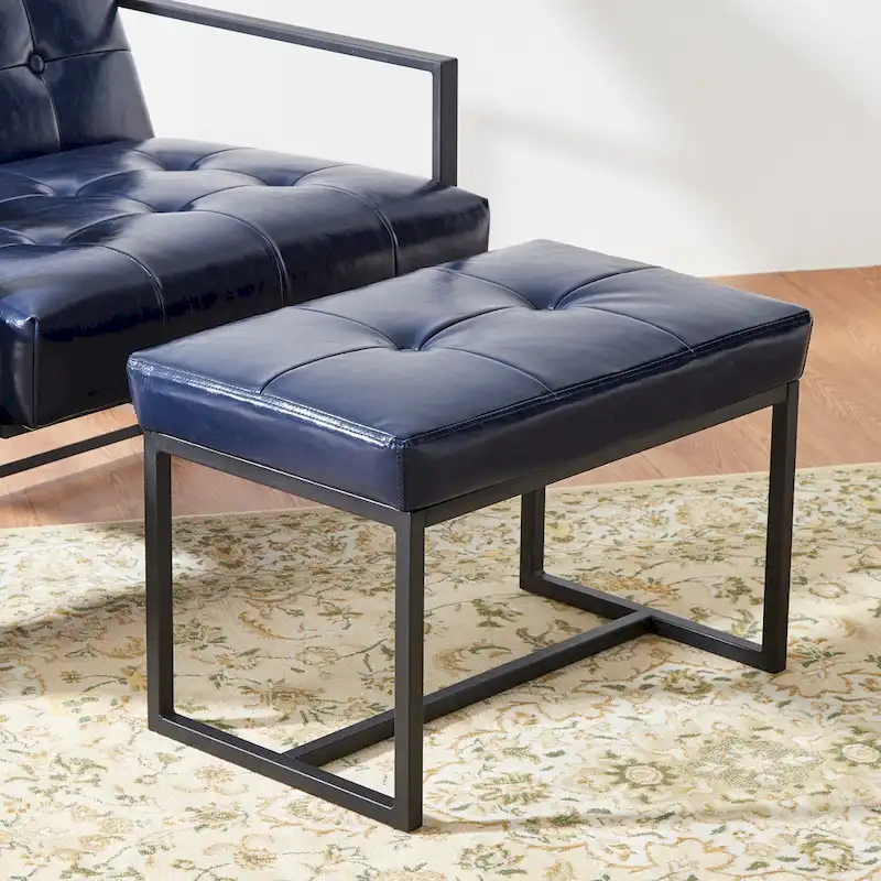 Glitzhome Modern PU Leather Tufted Accent Chair with Ottoman Set