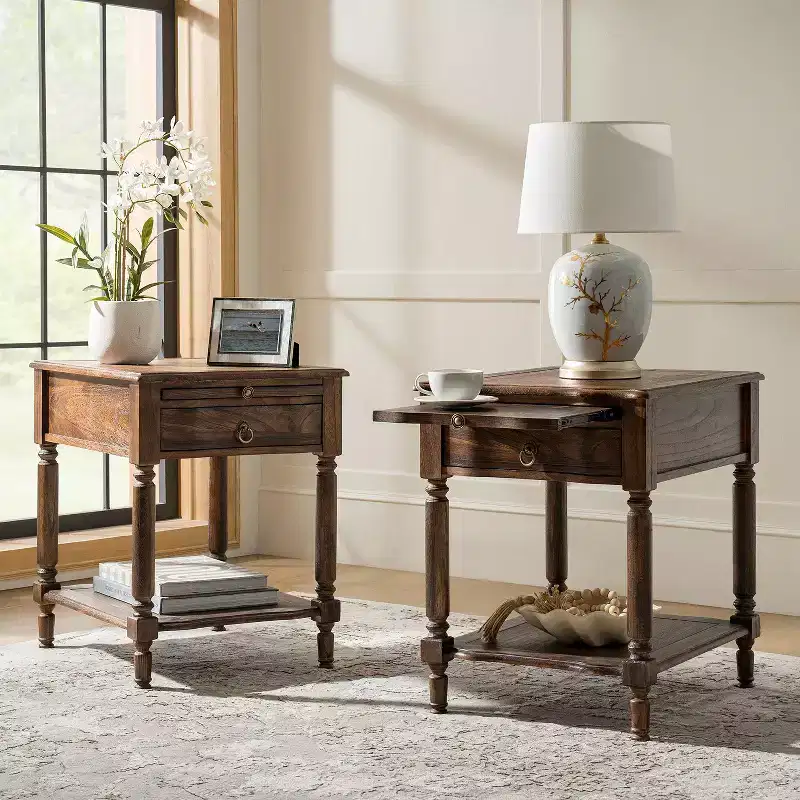 Alex 26 Tall 1 Drawer End Table Set of 2 with Built-in Charging Station|HULALA HOME
