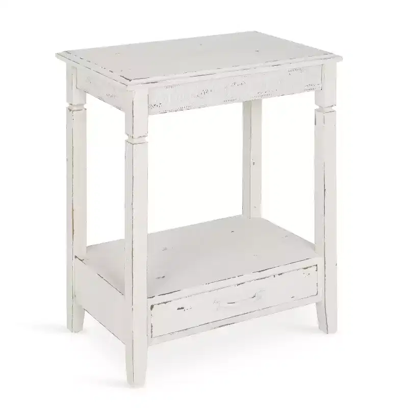 Rectangle Wood Side Table with Drawer and Shelf, 13.5x22x27.75, White