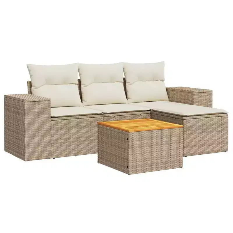 vidaXL Patio Sofa Set with Cushions Outdoor Furniture 5 Piece Poly Rattan