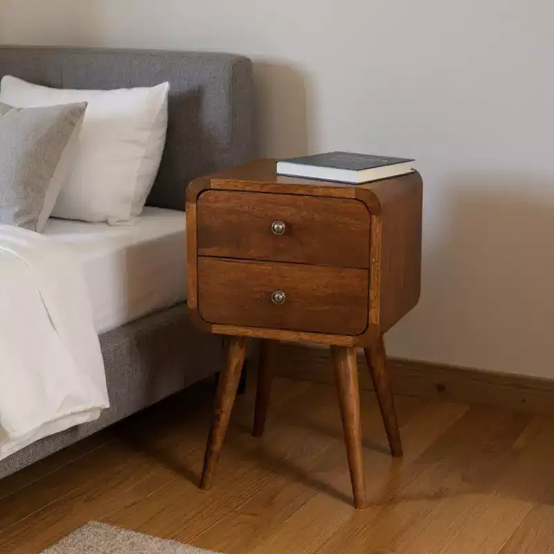 HomeRoots 22 Brown Solid Wood Two Drawer Nightstand