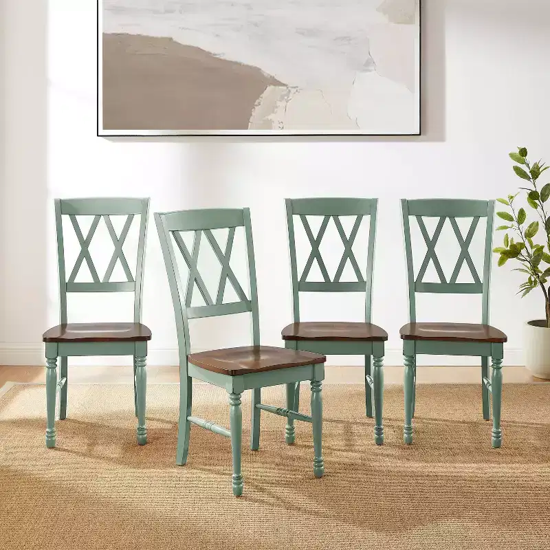 Dining Chair Set of 4 Rubberwood X-Back Armless 250 lbs Capacity Kitchen Dining Room