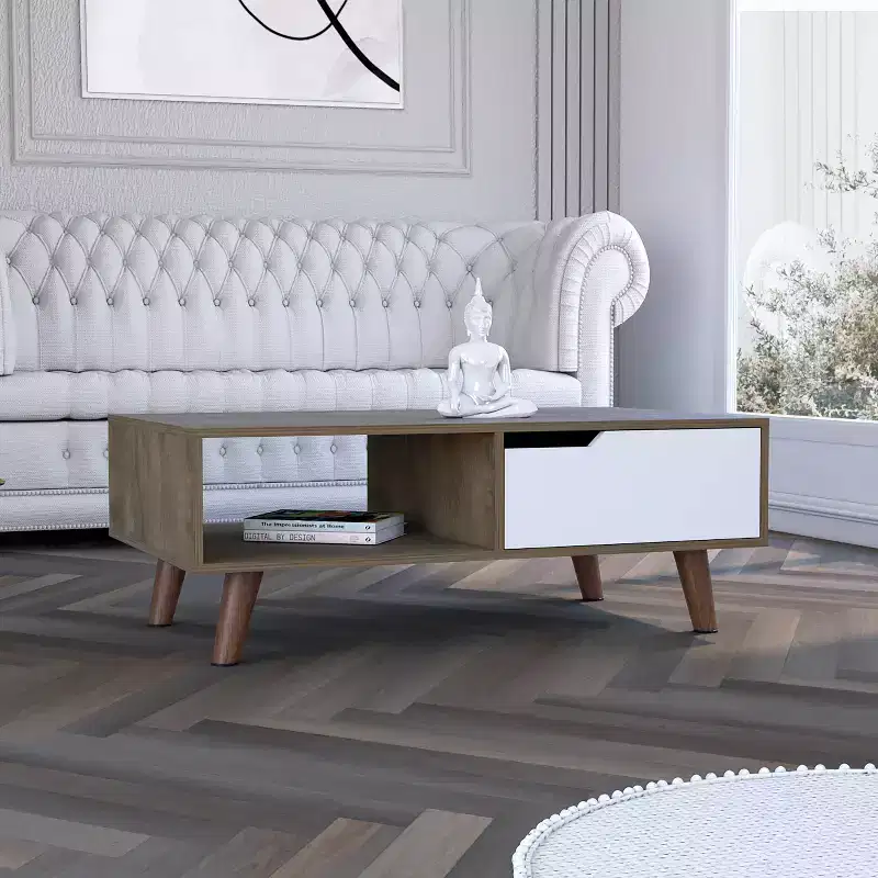 Lecce Rectangle Coffee Table with Drawer & Open Shelf
