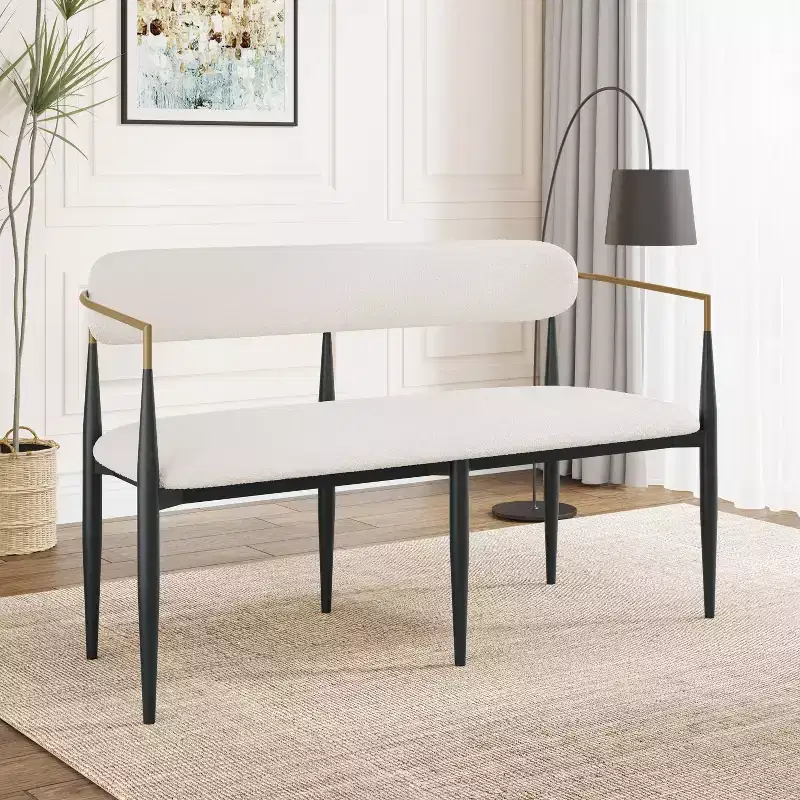 Christopher Knight Home Piper Modern Iron Frame Upholstered 55" Loveseat with Open Curved Back Black/Gold Boucle
