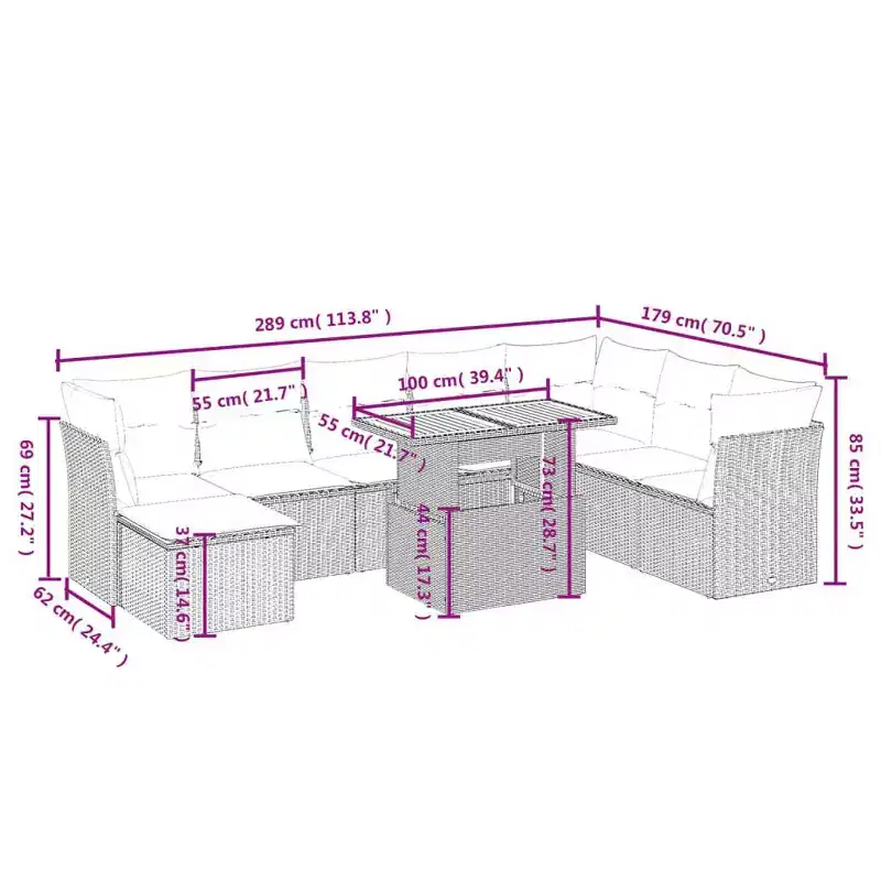 vidaXL 9 Piece Patio Sofa Set with Cushions Black Poly Rattan