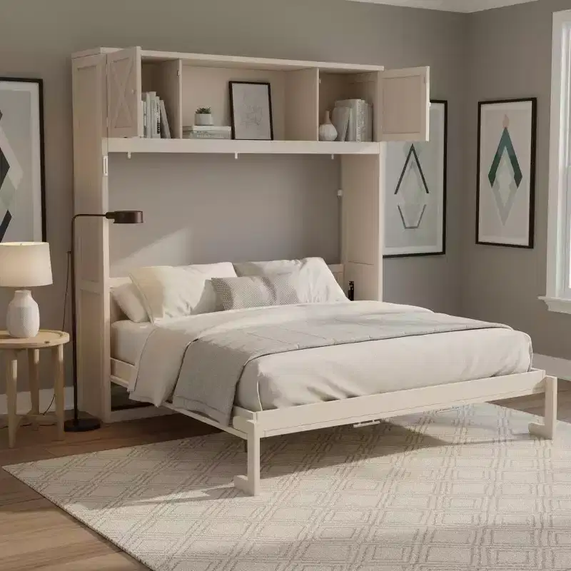 Full Size Murphy Bed with Overhead Storage & Decorative Cabinet Doors