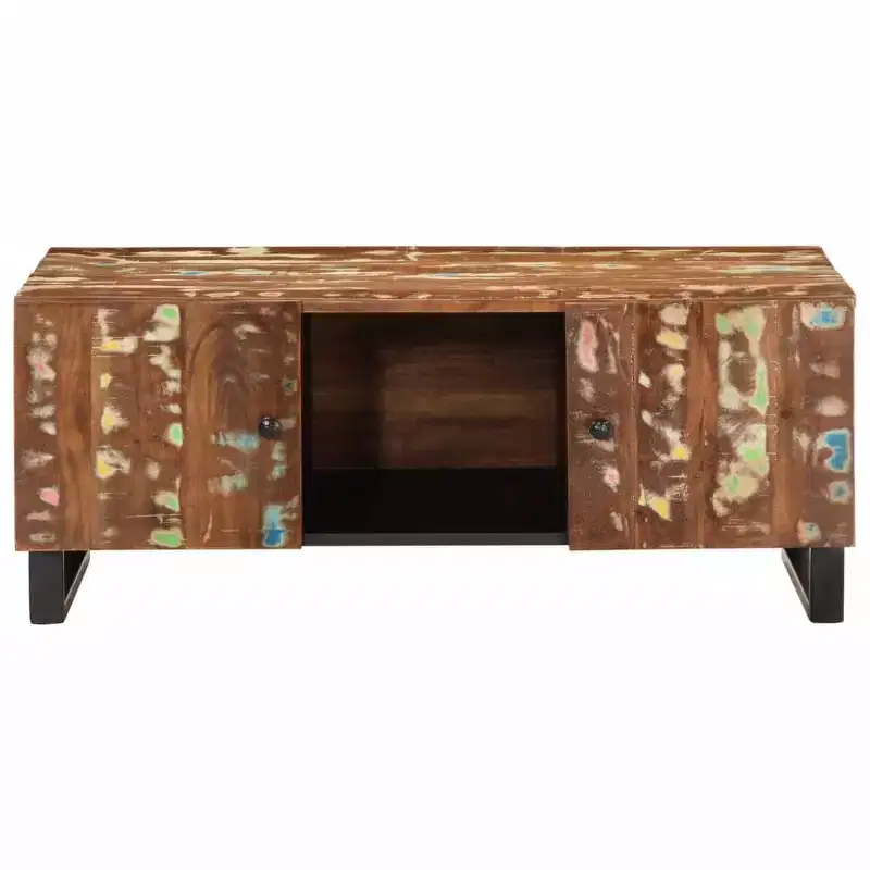 Reclaimed Wood Coffee Table with Storage Compartments - Industrial Style, Mixed Colors