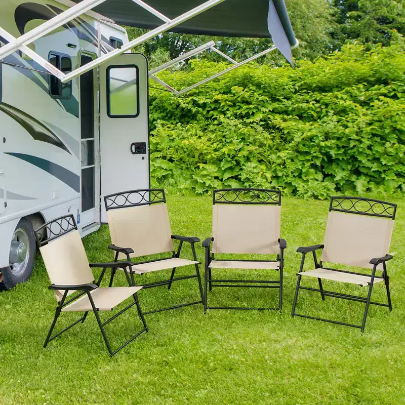 Costway 4 Pack Patio Folding Chairs w/ Backrests & Armrests Metal Frame Outdoor