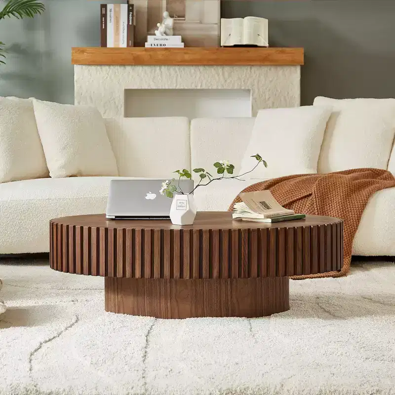 43.7 Inch Modern Oval Coffee Table, Handcrafted Center Table with Sturdy Pedestal for Living Room Bedroom Small Space