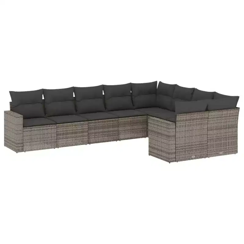 vidaXL Garden Sofa Set Grey PE rattan, powder-coated steel, polyester