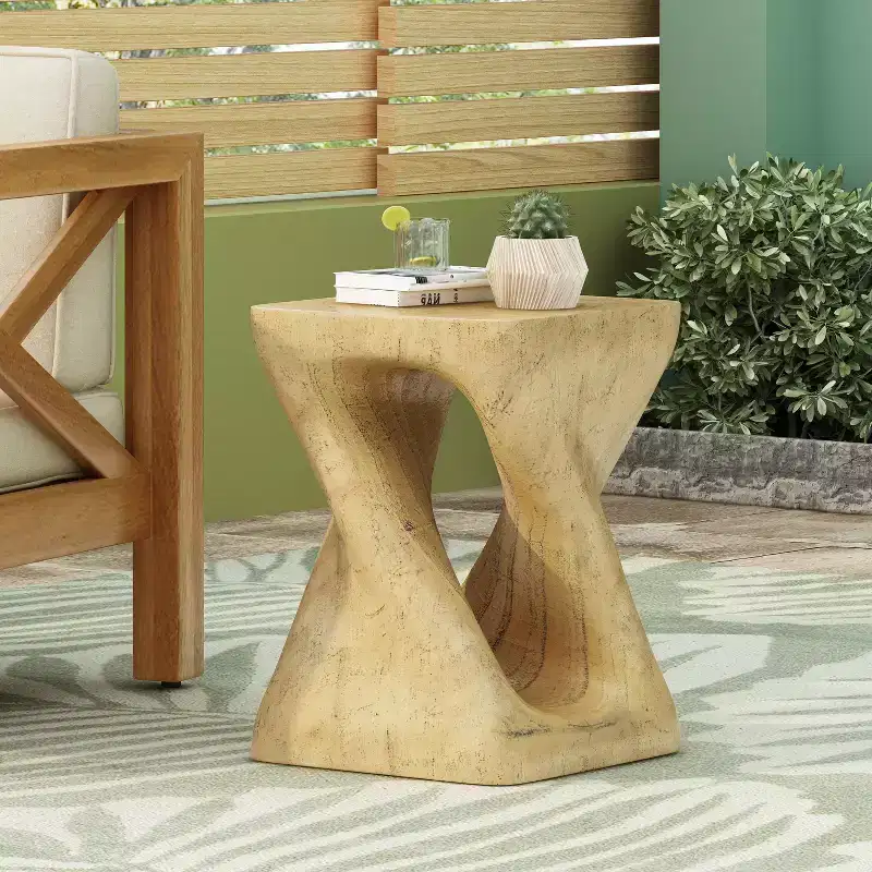 Twist Console Table with Wood-Like Texture, Natural Color for Living Room