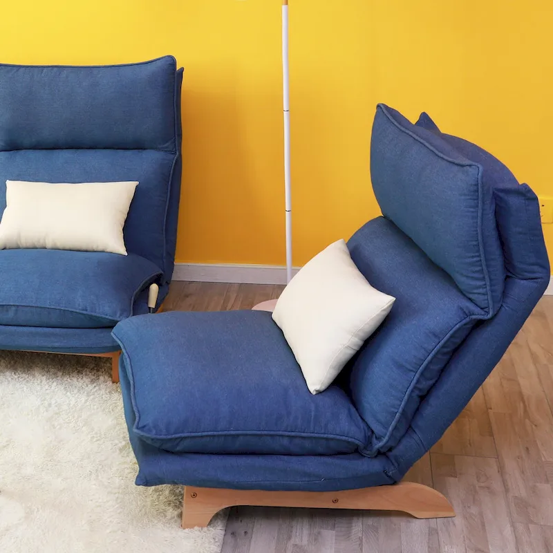 Blue Upholstered Foldable Reclining Leisure Chair - 48W x 27.56D x 37H