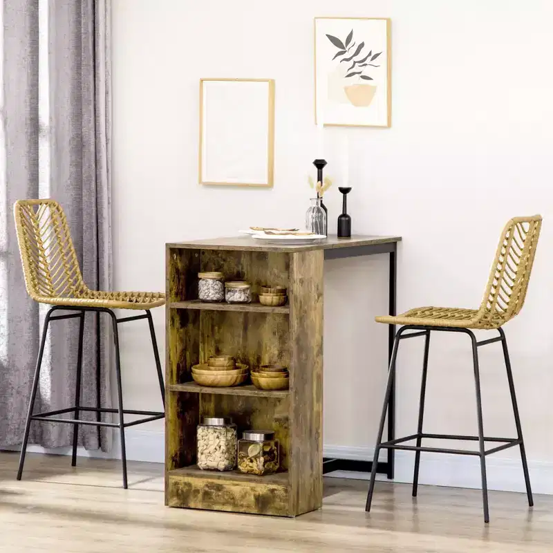 Vatros Rattan Bar Stools Set, 26 Counter Height Barstools, Boho Kitchen Island Stools with Breathable Wicker Seat and Back