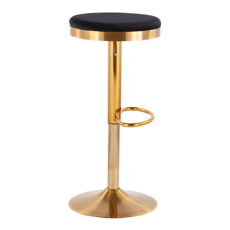 Lumisource Dakota Barstool in Gold Steel and White Leather - Set of 2 - 15Lx15Wx23-31.75H