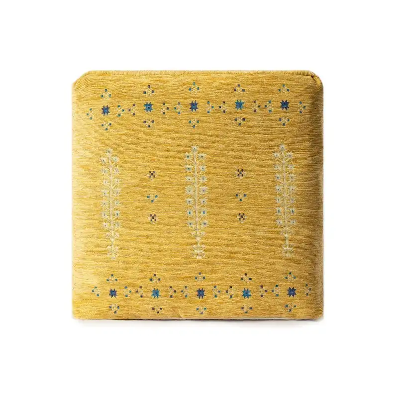 18-Inch Abstract Pouf Ottoman, Yellow, Round Floor Cushion Seat