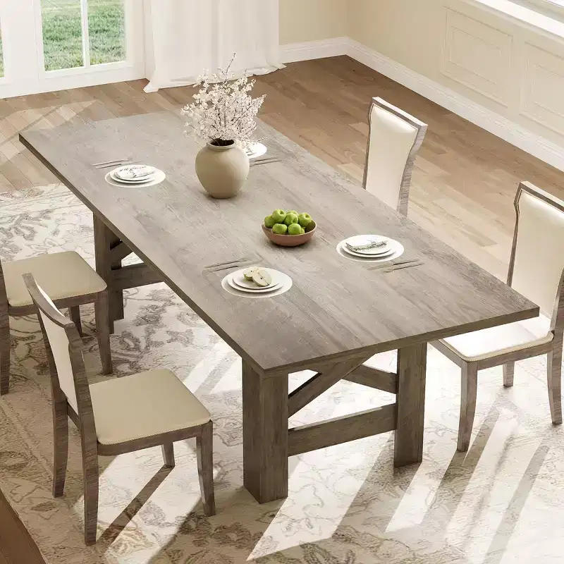 Wood Dining Table for 6-8 People, 70.87 Long Kitchen Table with Sturdy Legs, Farmhouse Rectangular Dinner Table for Dining Room, Living Room