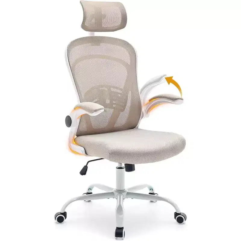 Ergonomic High-Back Mesh Office Chair  Turn-Up Armrests, Headrest, Wheels  300 lbs Capacity, Swivel Executive Computer Desk Chair