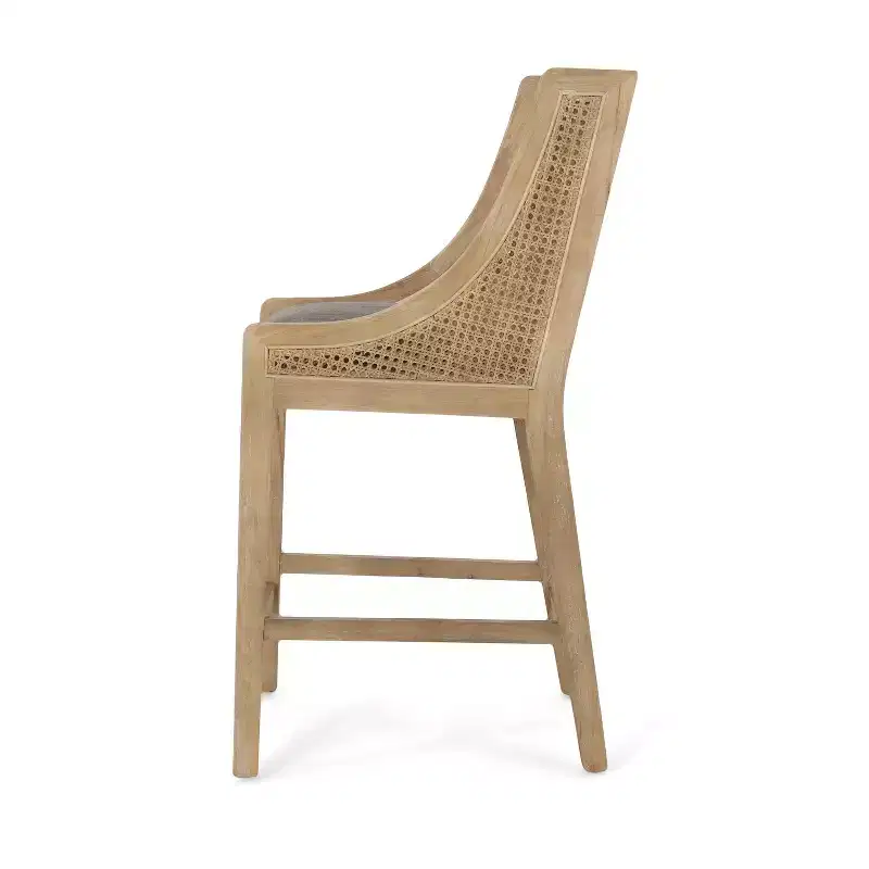 Christopher Knight Home 25.5" Cataldo Wood and Cane Upholstered Counter Height Barstool Charcoal/Natural