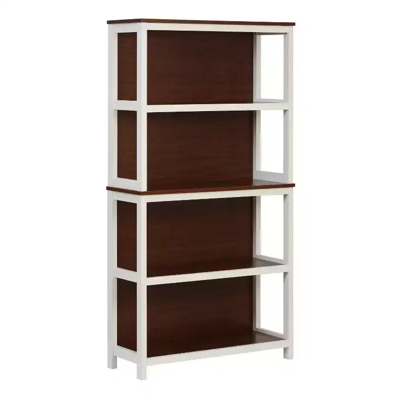 LuxenHome 4-Shelf 59.5 H x 31.38 W Cherry and White Manufactured Wood Bookcase Brown
