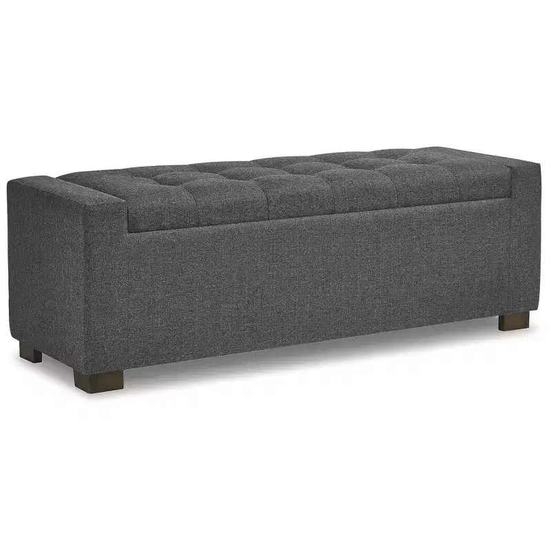 Cortwell Storage Bench - Gray Polyester Upholstered with Tufted Cushion