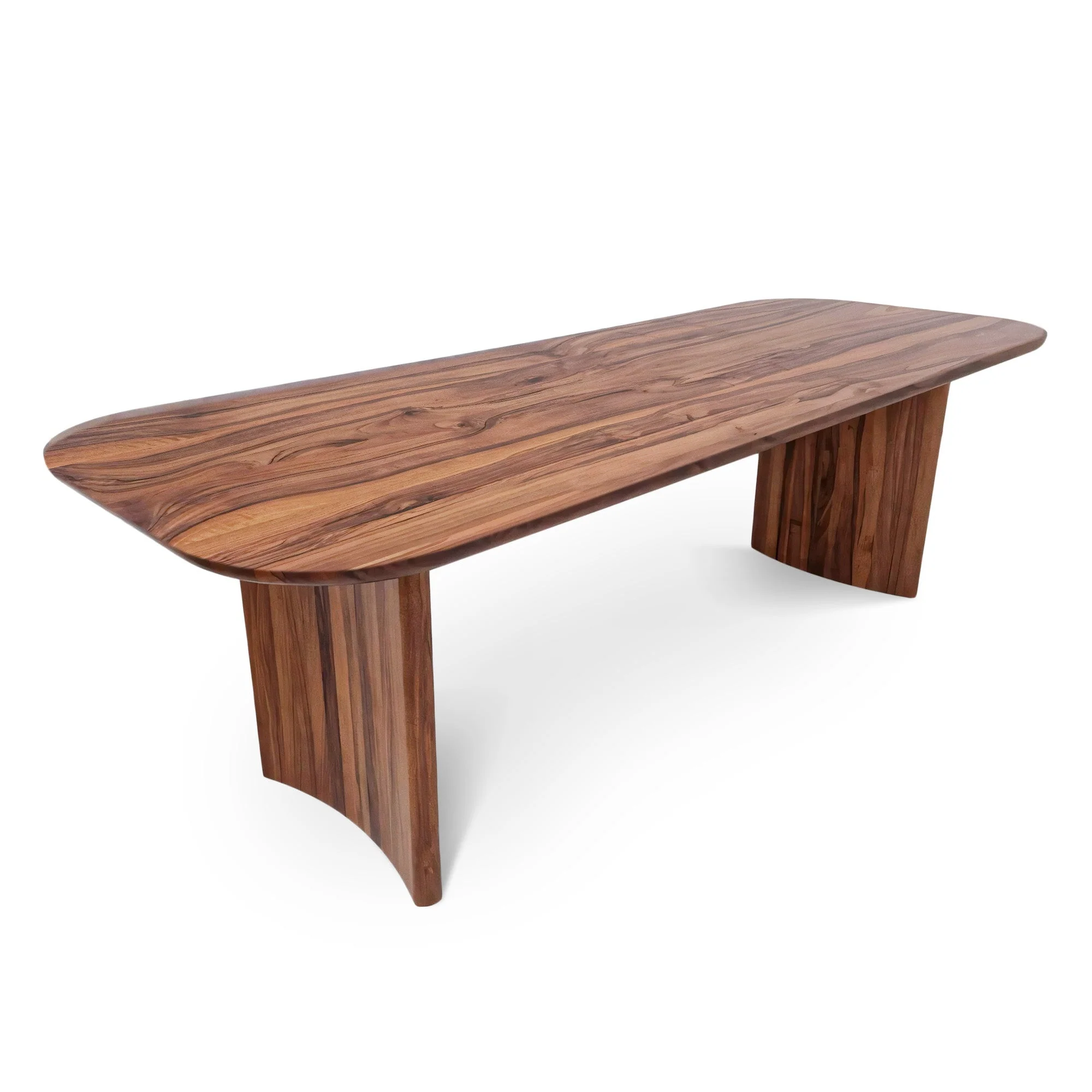 Walnut Dining Table - The table boasts a unique design featuring beautifully curved bases on the sides - crafted entirely from solid walnut - The
