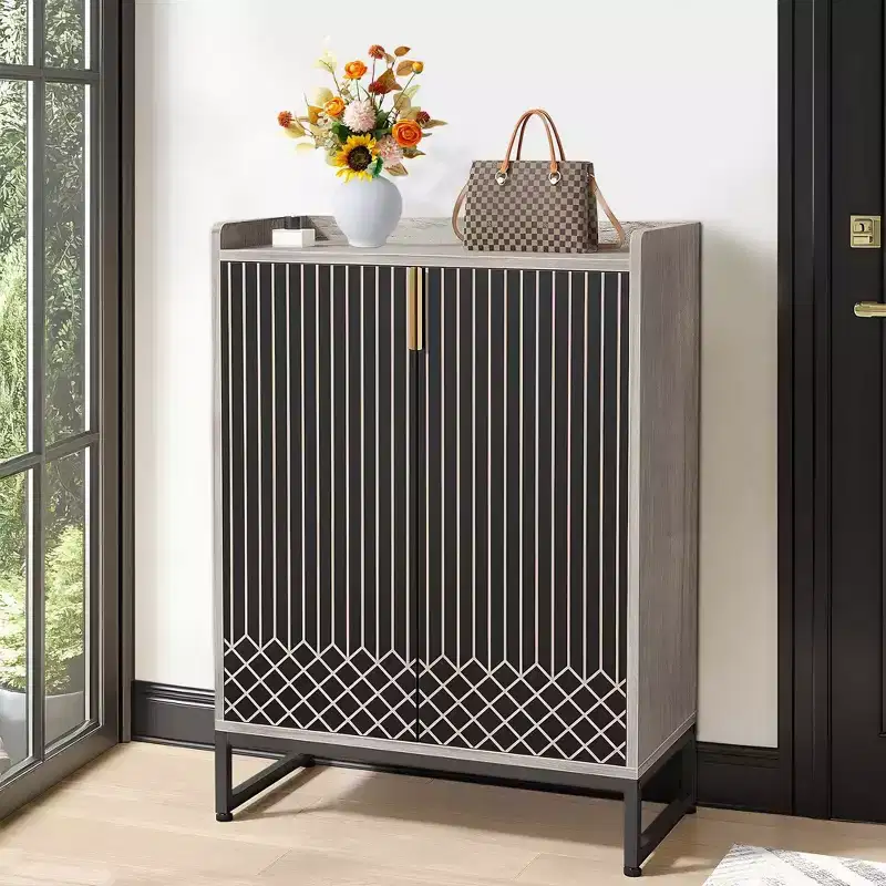 5-Tier Modern Shoe Cabinet with Doors,Holds 20 Pairs Shoe Storage Organizer with Adjustable Shelves,Entryway Hallway Cabinet,Black & Gray