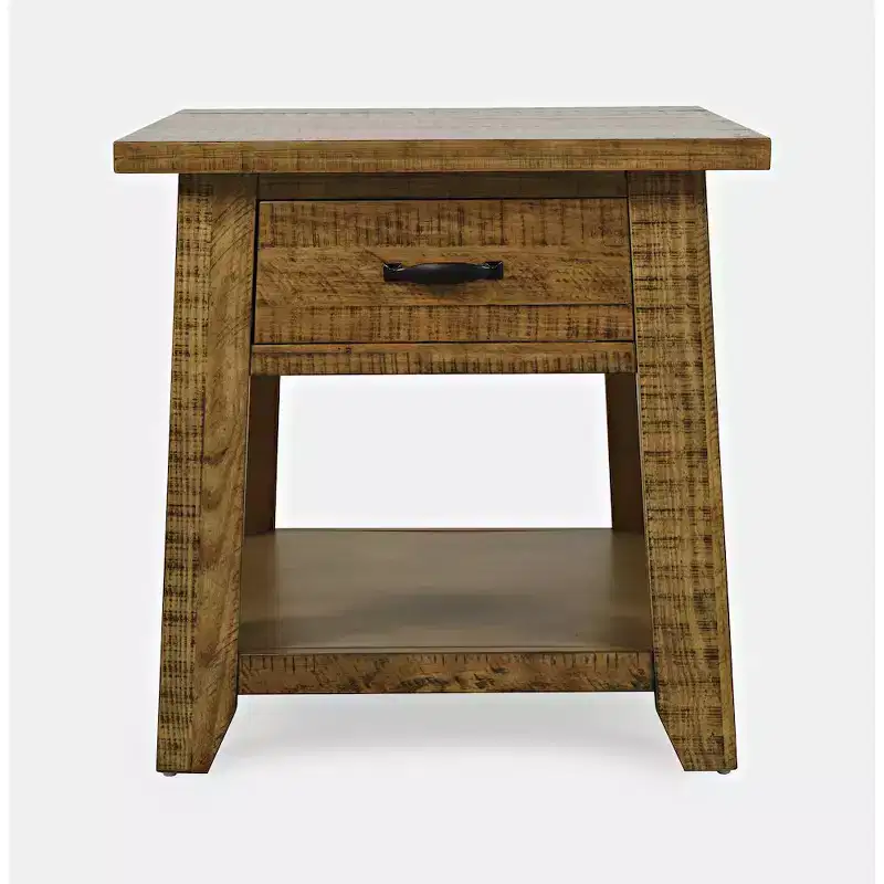 Rustic Farmhouse Solid Wood End Table with Storage