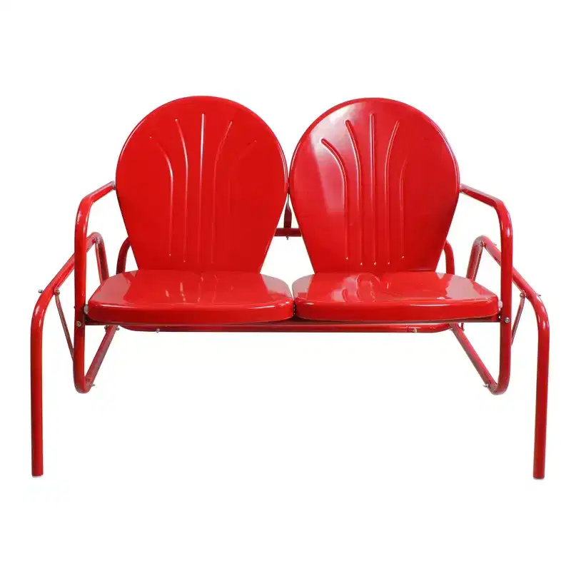 Northlight 2-Person Outdoor Retro Metal Tulip Double Glider Patio Chair, Red