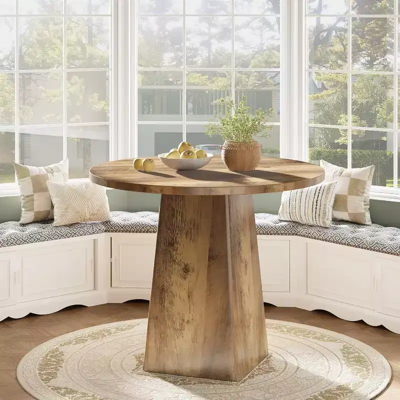 Brown Round Dining Table, Wood, Seats 2–4