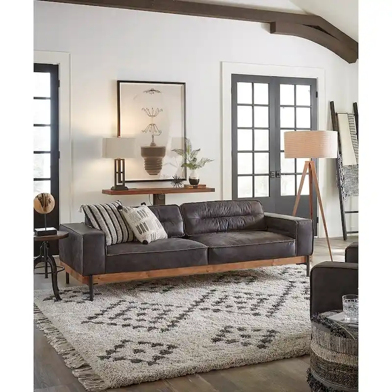Distressed Antique Ebony Leather Sofa