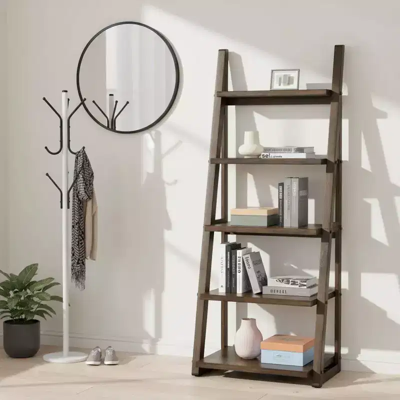 5-Tier Ladder Bookshelf with Open Shelves for Living Room or Home Office, Walnut