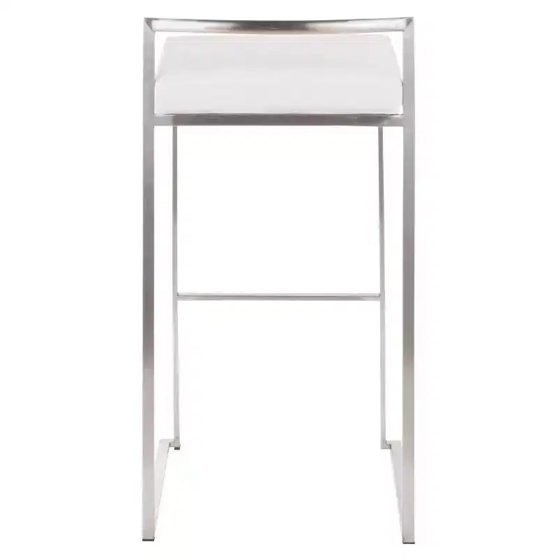 LumiSource Set of 3 Fuji Stacker Barstools Stainless Steel/White Velvet