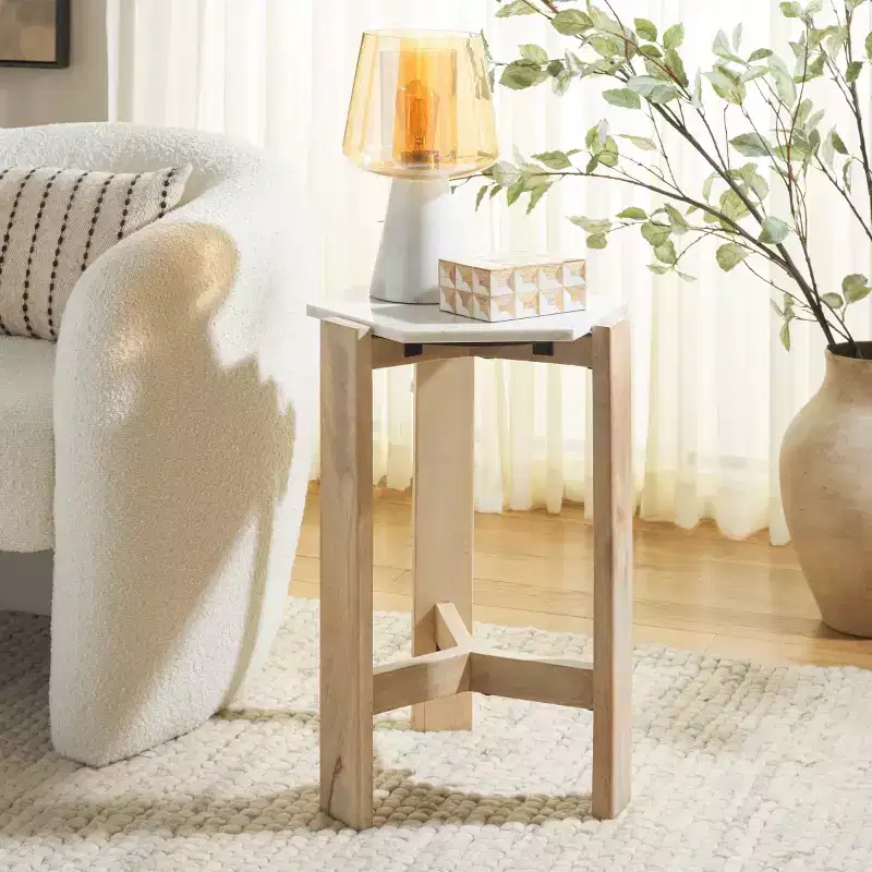 Marble Side Table - ACC3733A - White/Natural - Safavieh