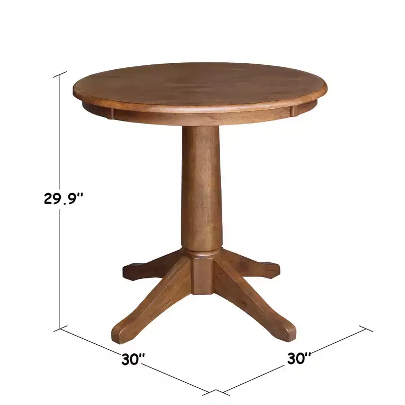 29.9" Dining Tables  Round Top Pedestal Distressed Oak