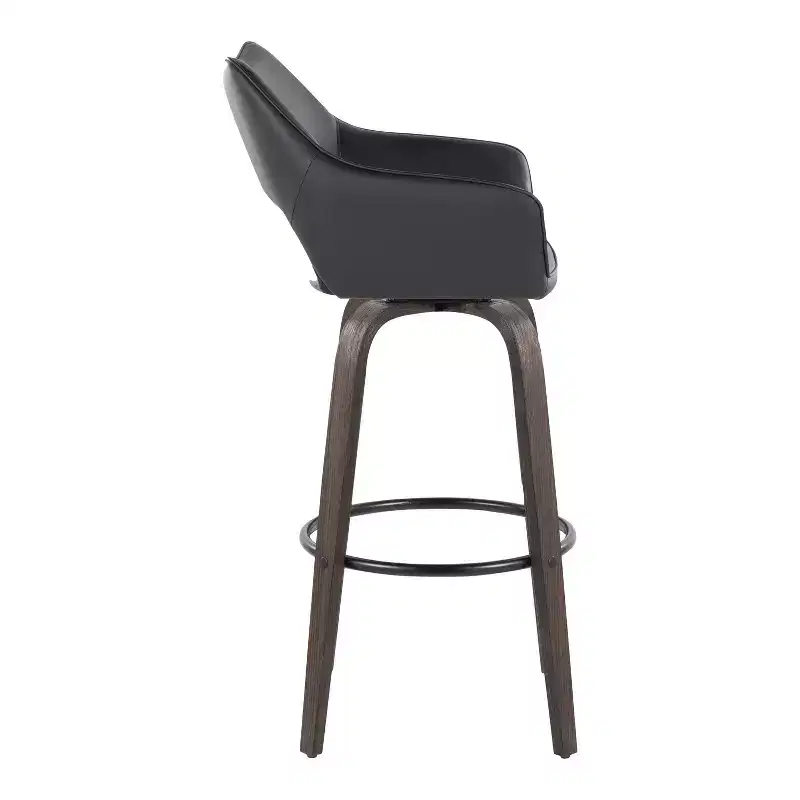 LumiSource Set of 2 Mustang Barstools Dark Wood/Black PU/Black Metal