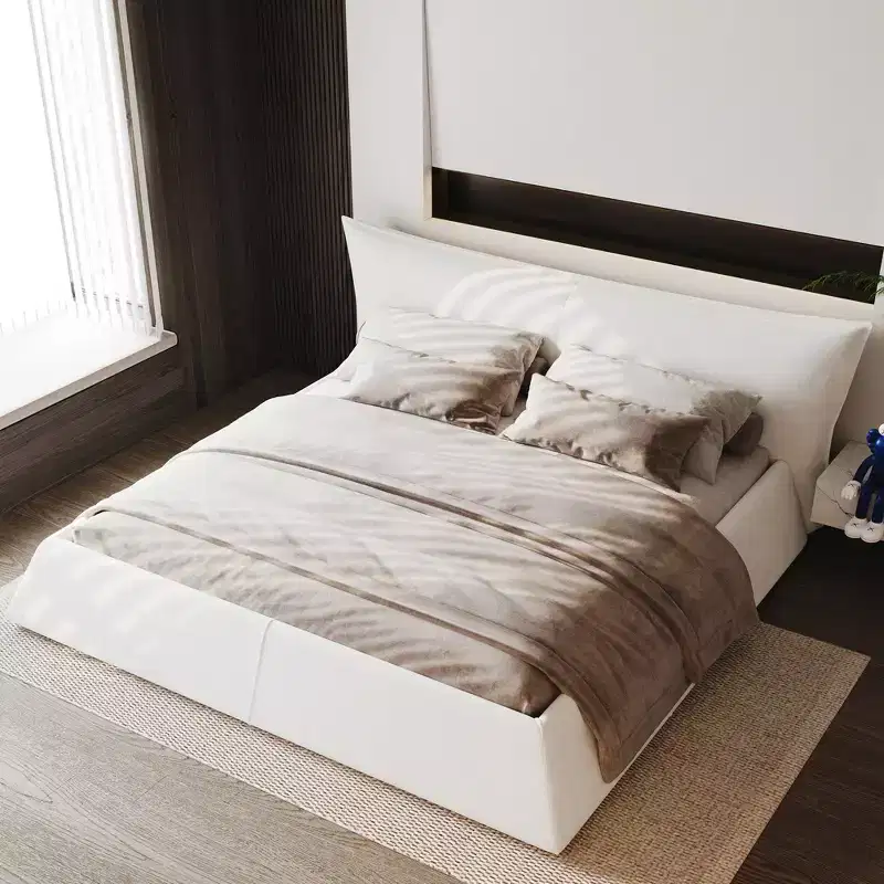 King Size Upholstered Platform Bed - Metal & Solid Wood Frame, Velvet Headboard, 1000 lbs