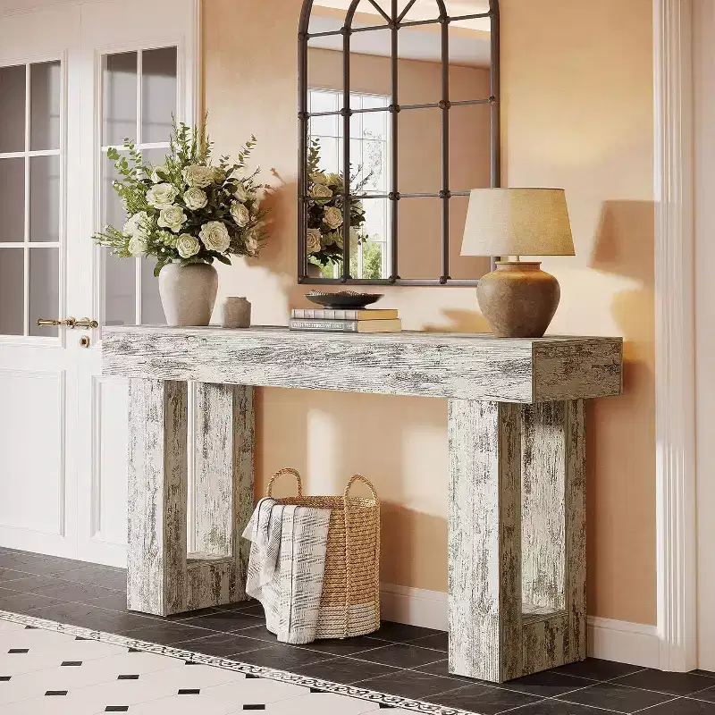 Wood Farmhouse Console Table 63''L